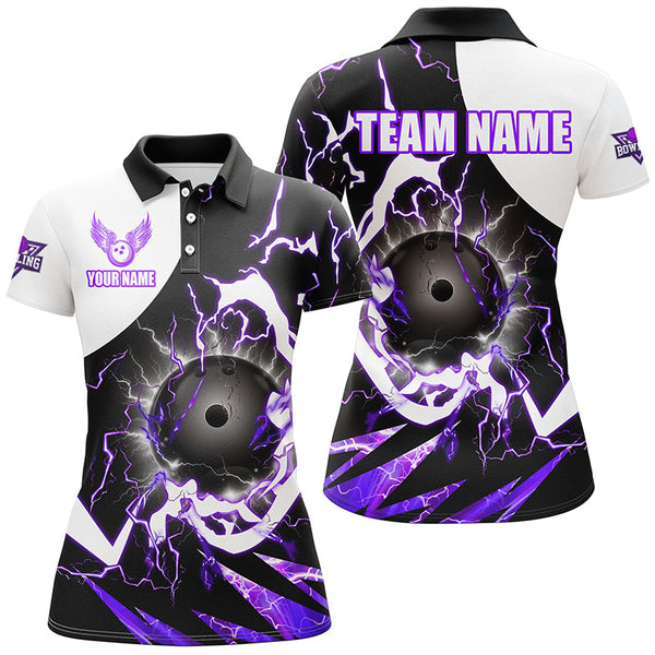 Purple Lightning thunder bowling Team league jerseys custom Womens Bowling Polo, Quarter zip Shirts NQS8231
