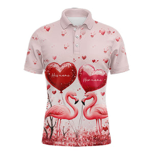 Pink Glitter Flamingo Heart Theme Mens golf polo shirts custom Valentines golf tops gifts for him NQS9367