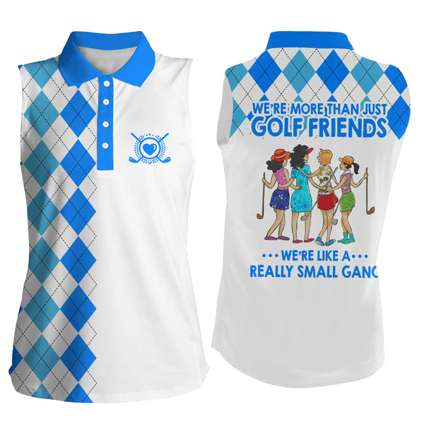Womens sleeveless polo shirts multi-color argyle plaid we're more than golf friends we're small gang NQS4904
