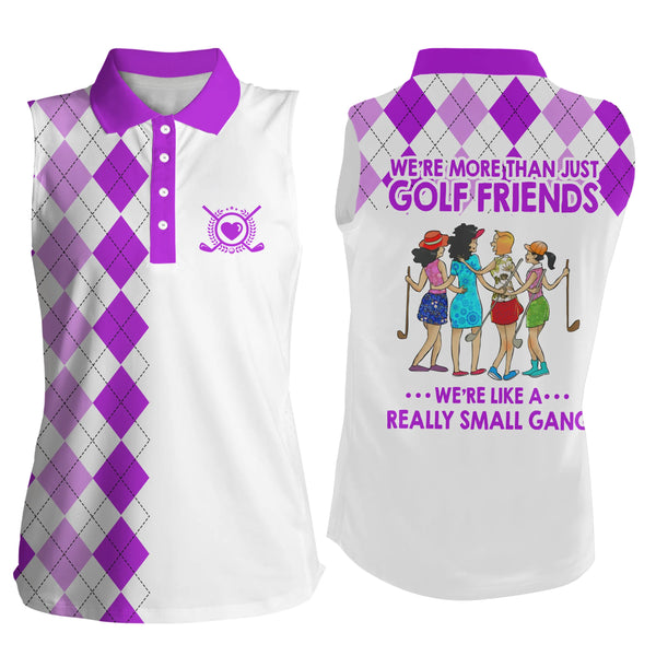 Womens sleeveless polo shirts multi-color argyle plaid we're more than golf friends we're small gang NQS4904