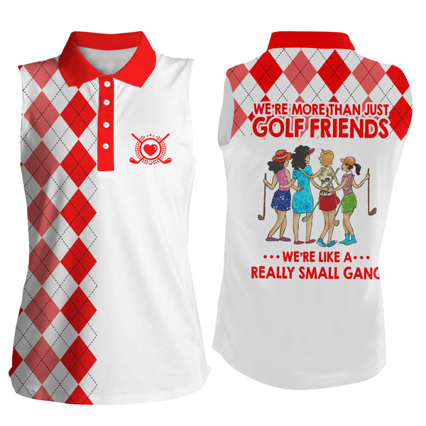 Womens sleeveless polo shirts multi-color argyle plaid we're more than golf friends we're small gang NQS4904