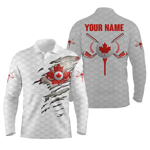 Canadian flag white golf ball skin Mens golf polos shirts custom patriot golf gift, golf shirt for men NQS5225