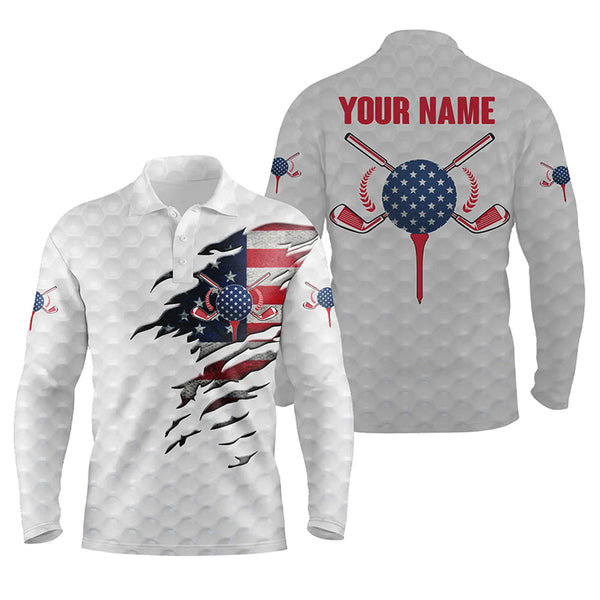 American flag white golf ball skin Mens golf polos shirts custom patriot golf gift, golf shirt for men NQS5227