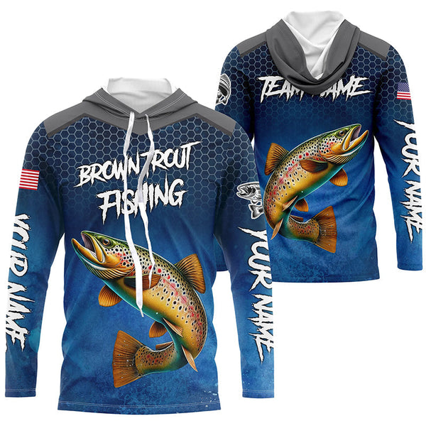 Blue camo Brown trout fishing Custom performance long sleeve team Trout fishing tournament shirts NQS8238