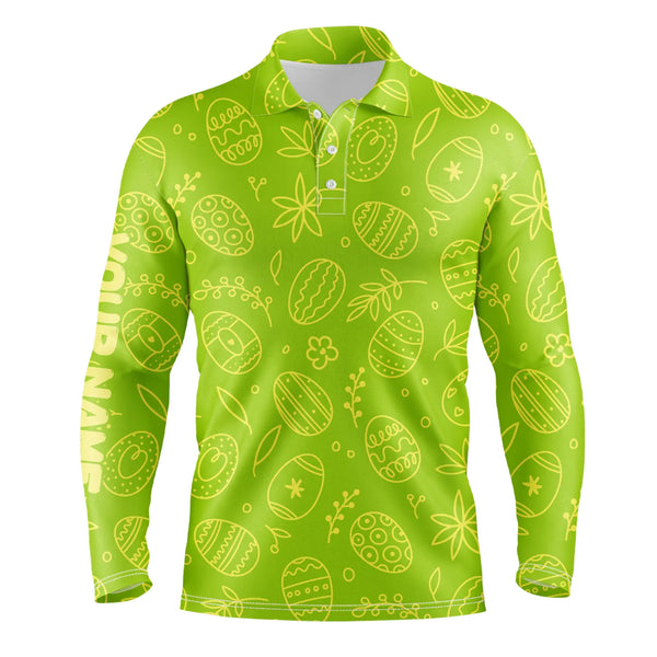 Lime green Easter eggs pattern golf shirt custom name Mens golf polo shirt, personalized golf gifts NQS4918