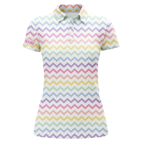 Rainbow Colors pattern golf shirts custom name Womens golf polo shirts, ladies golf polo tops NQS4924