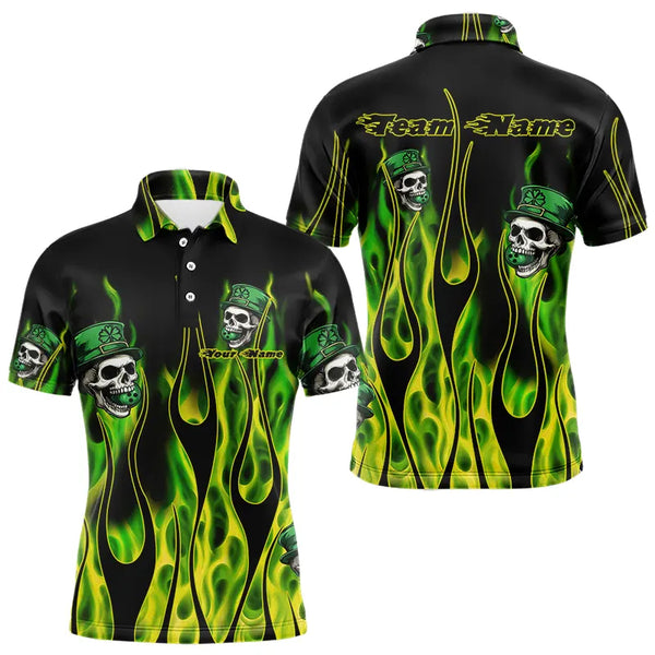 Green Flame clover skull St Patrick's Day Mens bowling shirts Custom Lucky Bowling Team Jerseys NQS9379