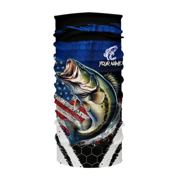 Largemouth Bass fishing American Flag Custom patriotic long sleeve team Bass fishing shirts | Blue NQS9529