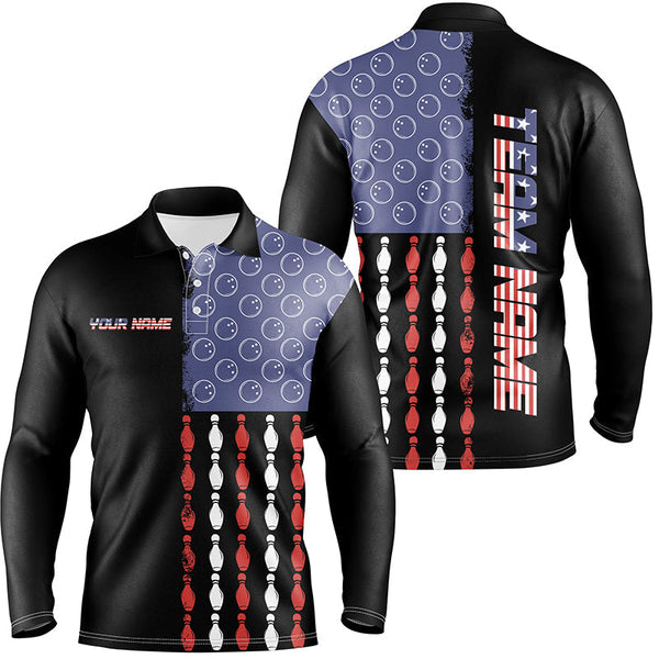 Vintage Retro American Flag Bowling Polo, Quarter-Zip Shirt For Men Custom Bowling Team Jerseys NQS8469