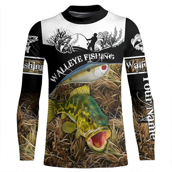 Walleye fish custom fishing shirts for men Performance Long Sleeve UV protection NQS998
