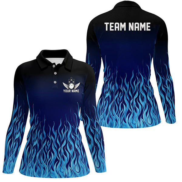 Blue Flame Fire Bowling Shirts For Women Custom Bowling Team League Jerseys, Bowling Outfits NQS8724