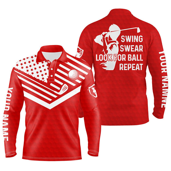 Swing swear look for ball repeat American flag custom name team golf polo shirts | Red NQS4344