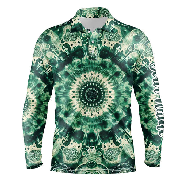 Mens golf polos shirts custom mens golf tops green tie dye pattern, golf outfit men NQS7047