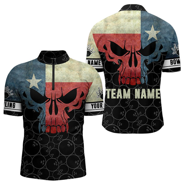 Vintage Texas Flag Skull Black Bowling Camo retro Bowling shirts for men custom Bowling team jerseys NQS9535