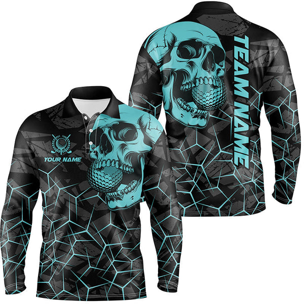 Black Skull camo golf polo shirt for men custom golf team jerseys, gifts for golfers | Turquoise NQS7829