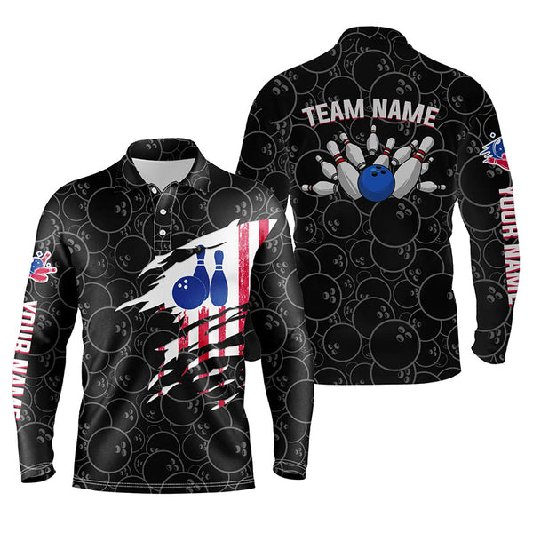 Bowling polo Shirt Mens Bowling Jerseys Personalized American flag black pattern Bowling Team Shirt NQS5491