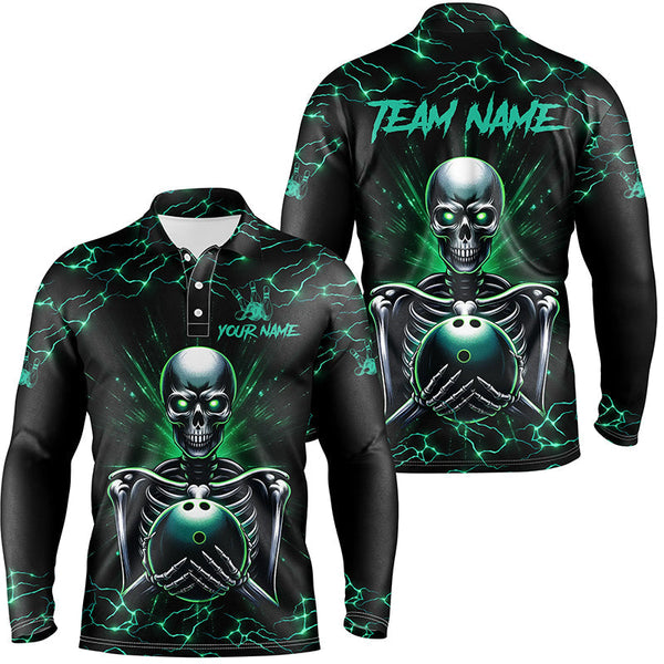 Green skull lightning Bowling polo shirt for men Custom Team bowling jerseys for men, gift for bowlers NQS7304