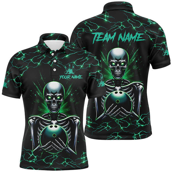 Green skull lightning Bowling polo shirt for men Custom Team bowling jerseys for men, gift for bowlers NQS7304