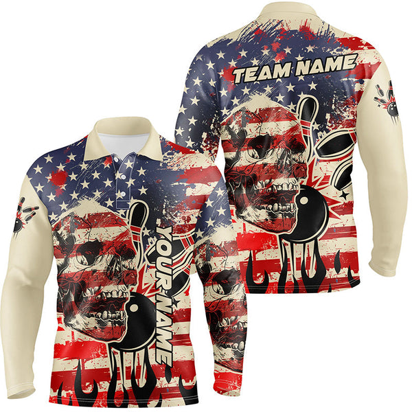 American flag skull Bowling polo shirt for men Custom Team bowling jerseys for men, gift for bowlers NQS7305