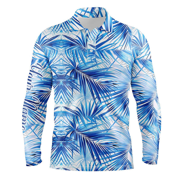 Mens golf polo shirts custom blue tropical pattern golf tops for mens, golfing gifts for team NQS7636