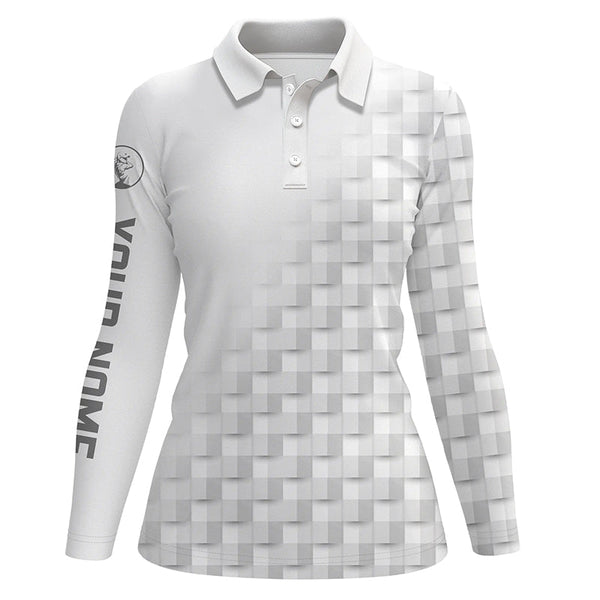 White and gray pattern custom name Womens golf polo shirts, golf apparel for ladies NQS8502