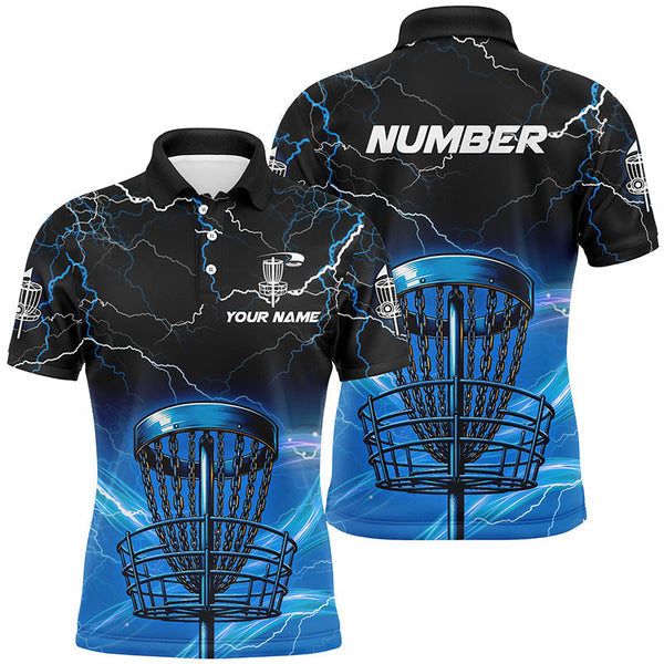 Blue light lightning thunder Disc golf basket Men polo shirts custom disc golf tops for mens NQS7316
