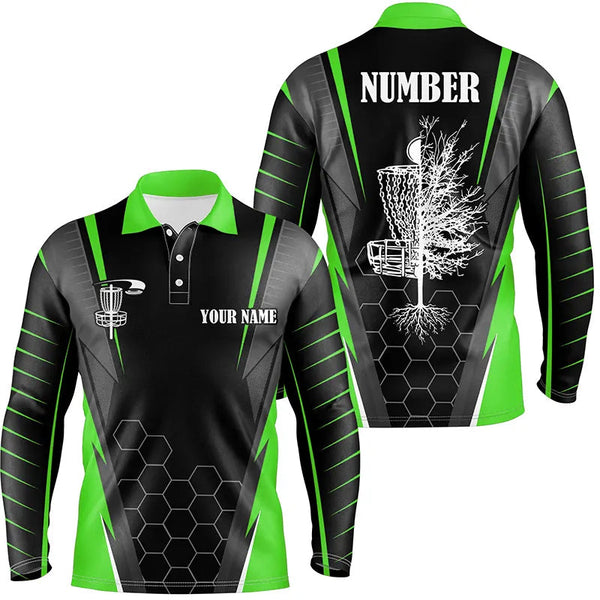 Mens disc golf polo shirt custom disc golf shirt, disc basket golf gifts for mens | Green NQS7497