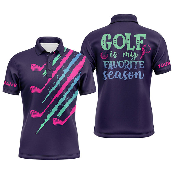 Purple gradient Mens golf polo shirt custom name   golf is my favorite season, best golf gifts for men NQS4390