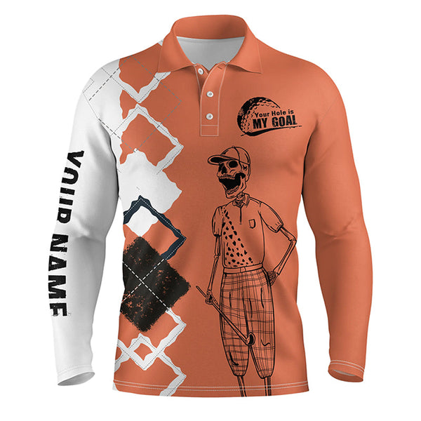 Funny golf shirts skull custom Men golf polos shirts your hole is my goal, golf gifts for him | Orange NQS4590