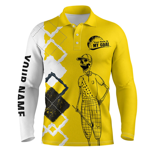 Funny golf shirts skull custom Men golf polos shirts your hole is my goal, golf gifts for him | Yellow NQS4590