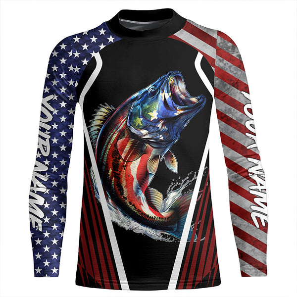 Largemouth Bass fishing American flag Custom UV protection performance long sleeve fishing shirts NQS7173