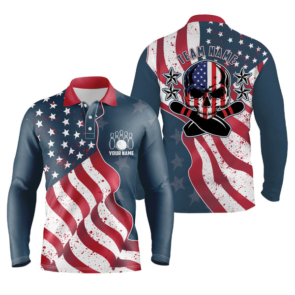 Vintage American flag patriotic skull Bowling polo shirts for men custom Bowling team jerseys NQS5001