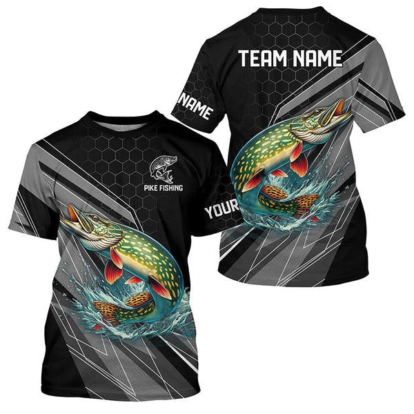 Personalized Black camo Northern Pike Fishing Jerseys, Pike Long Sleeve Fishing Tournament Shirts NQS8772