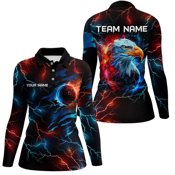 Red and Blue lightning thunder bowling Eagle custom Women Bowling Polo, Quarter Zip Shirt team jerseys NQS7890