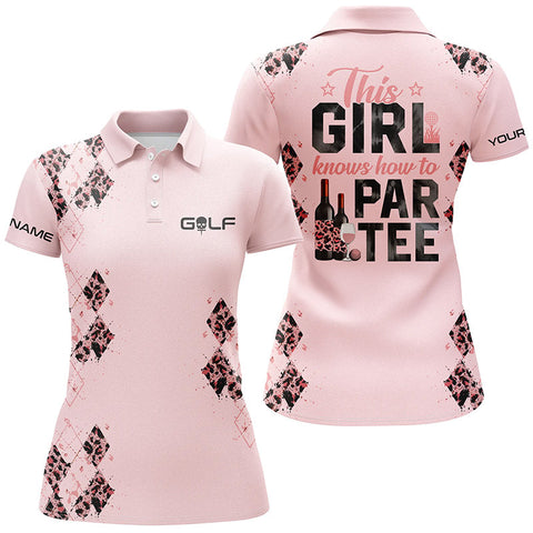 Pink leopard Womens golf polo shirts custom name funny golf and wine this girl knows how to par tee NQS5325