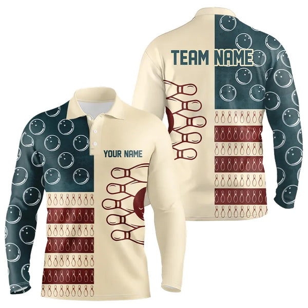 Vintage American Flag Bowling Polo, Quarter Zip shirt for men Custom retro bowling team jerseys NQS9264