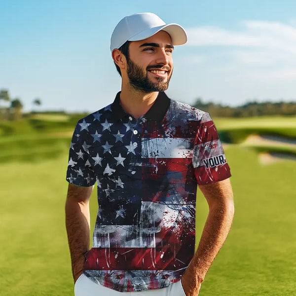 Personalized Polo golf shirts for men custom grunge American Flag patriotic mens golf wears NQS9433