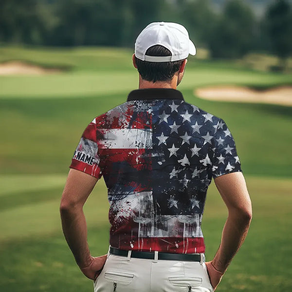 Personalized Polo golf shirts for men custom grunge American Flag patriotic mens golf wears NQS9433
