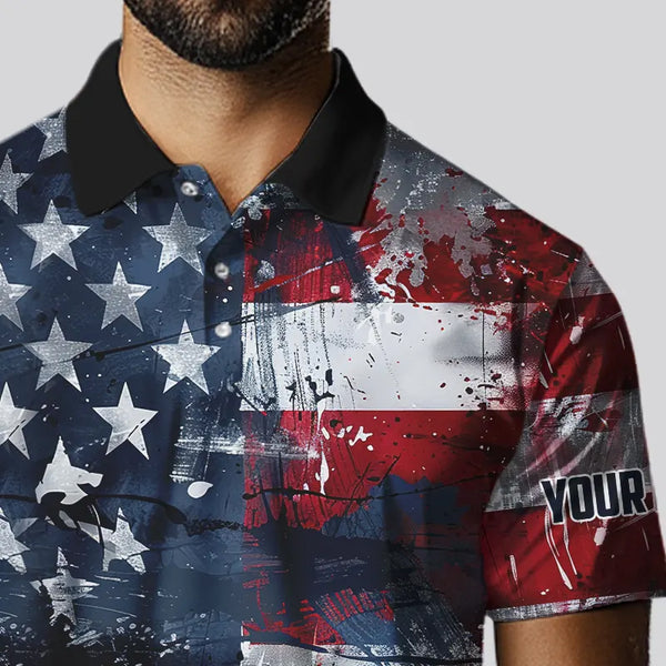 Personalized Polo golf shirts for men custom grunge American Flag patriotic mens golf wears NQS9433