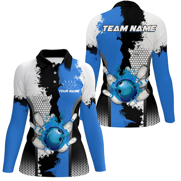 Black white bowling fire league jerseys custom Women Bowling Polo Shirts, gifts for bowler | Blue NQS7189