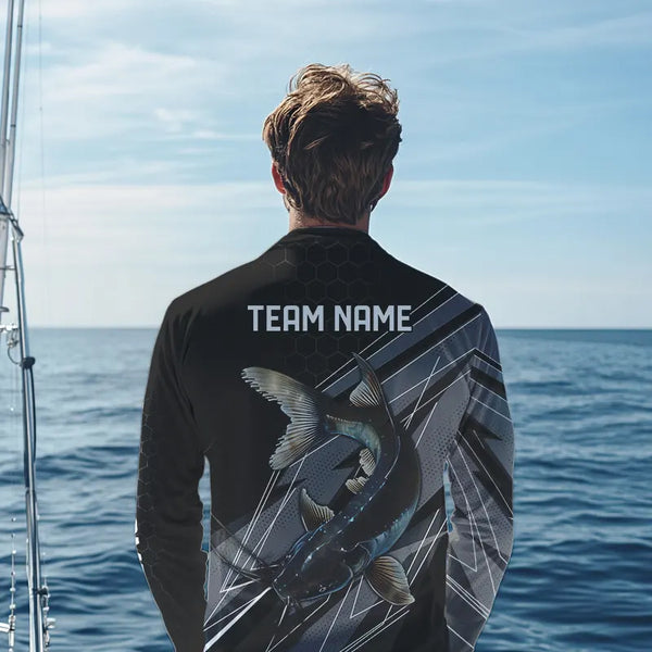 Personalized Black camo Catfish Fishing Jerseys, Catfish Long Sleeve Fishing Tournament Shirts NQS9750