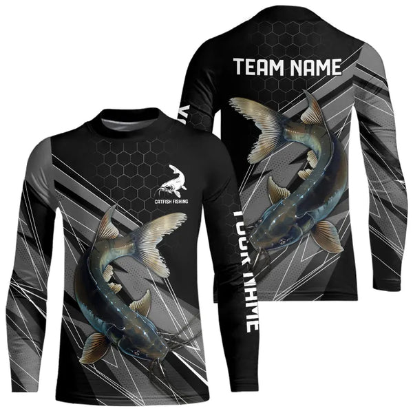 Personalized Black camo Catfish Fishing Jerseys, Catfish Long Sleeve Fishing Tournament Shirts NQS9750