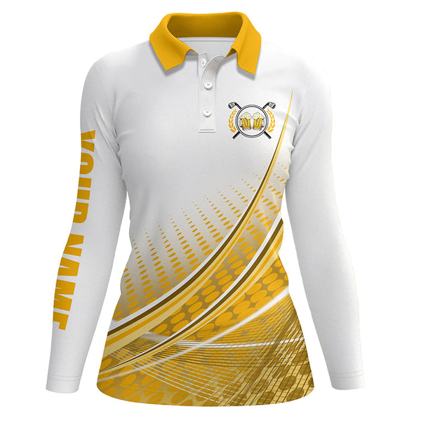 White and Yellow Golf and Beer Womens golf polo shirts custom golf clothes for ladies NQS8340