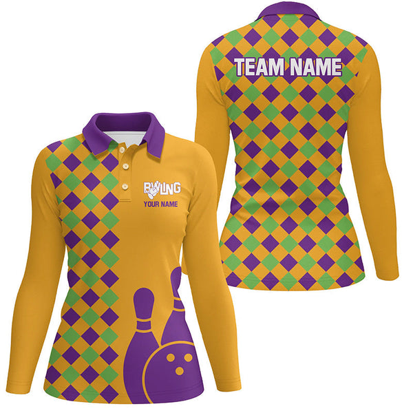 Orange Purple Argyle pattern Halloween custom bowling shirts for Women, Bowling Team League Jerseys NQS8552