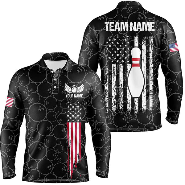 Black retro Mens Bowling Polo Shirts Custom vintage camo American flag team Ladies Bowlers Jerseys NQS6705
