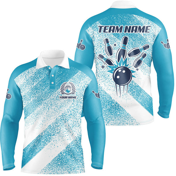Personalized vintage retro Bowling Polo Shirts For Men custom bowling team League jerseys | Blue NQS6904