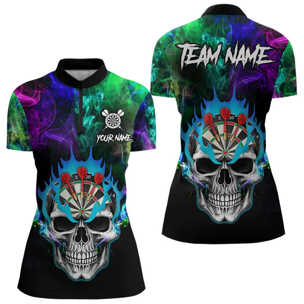 Colorful smoke Skull Darts shirts for Women Custom Team Darts Jerseys, Best Darts Gift For Player NQS9611