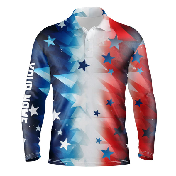 Red, white and blue stars pattern Mens golf polo shirts custom mens golf attire, best golf gifts NQS7927