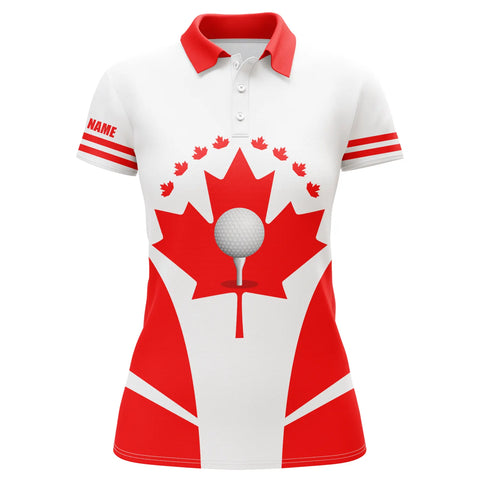 Red white Womens golf polo shirts Canadian flag patriotic golf balls shirts for women, ladies golf top NQS5068