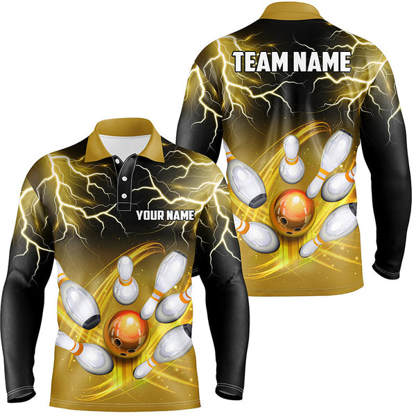 Mens polo bowling shirt Custom black yellow bowling lightning thunder team bowling league jerseys NQS7086